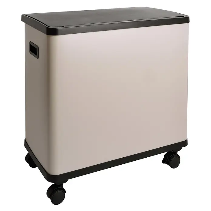 SVITA  Sensor-Mülleimer SR3X18 54L 3 Fächer Mülltrennsystem Stahl Taupe -  - Beigefarbener rechteckiger Rollcontainer mit schwarzem Deckel und integriertem Griff.