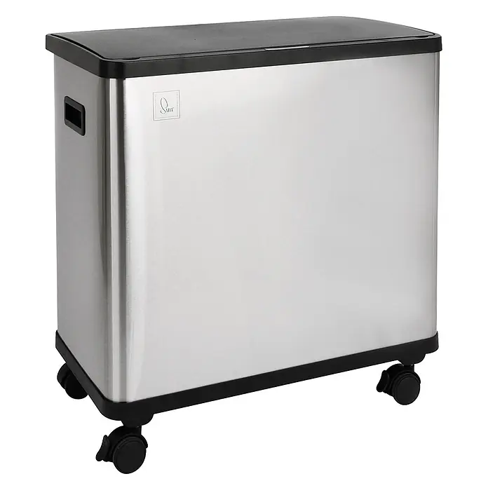 SVITA Sensor-Mülleimer  SR3X18 54L 3 Fächer Mülltrennsystem Edelstahl Silber -  - Rechteckiger Edelstahlbehälter mit schwarzem Deckel und Rollen für mobilen Transport.
