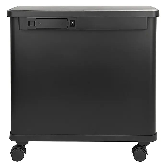 SVITA Sensor-Mülleimer SR3X18 54L  3 Fächer Mülltrennsystem Stahl Schwarz -  - Kompakter schwarzer mobiler Aktenvernichter mit Papiereinzug oben und Netzschalter.