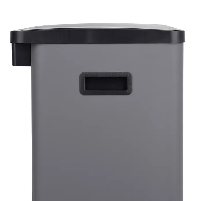 SVITA Sensor-Mülleimer  SR3X18 54L3 Fächer Mülltrennsystem Stahl Grau -  - Graue Aufbewahrungsbox mit schwarzem Deckel und integriertem Griff.