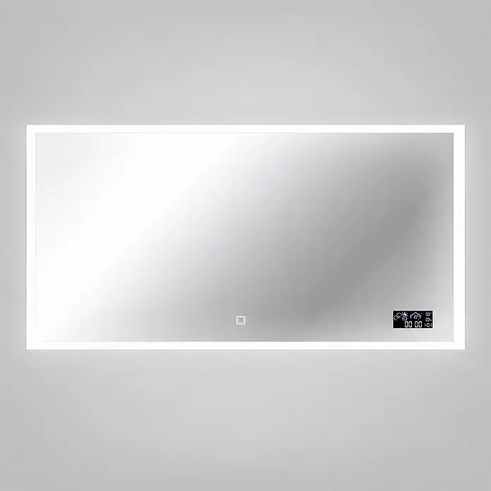 Cordia Lichtspiegel - 120 x 65 cm, Silber, Uhr - Rechteckiger LED-beleuchteter Smart-Spiegel mit Touch-Steuerung und Digitalanzeige für Zeit und Temperatur.
