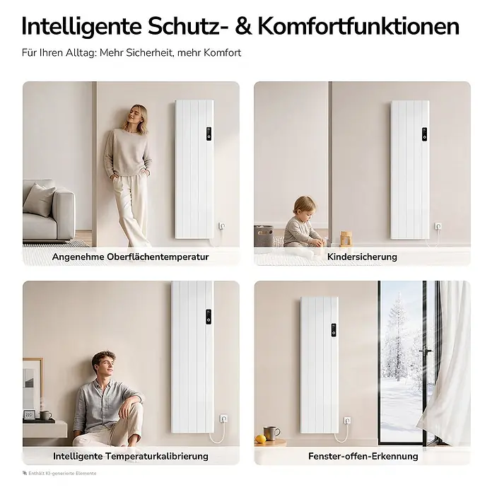 EMKE Konvektorheizung 1500W Weiß Flatsim ERD -  - Weißer Elektro-Flächenheizer mit Schutz- und Komfortfunktionen.