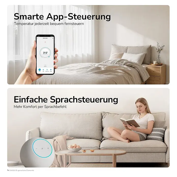 Konvektorheizung 2000W Weiß Flatsim ERD -  - Intelligentes Thermostat, über eine mobile App und einen sprachgesteuerten Smart Speaker bedient.