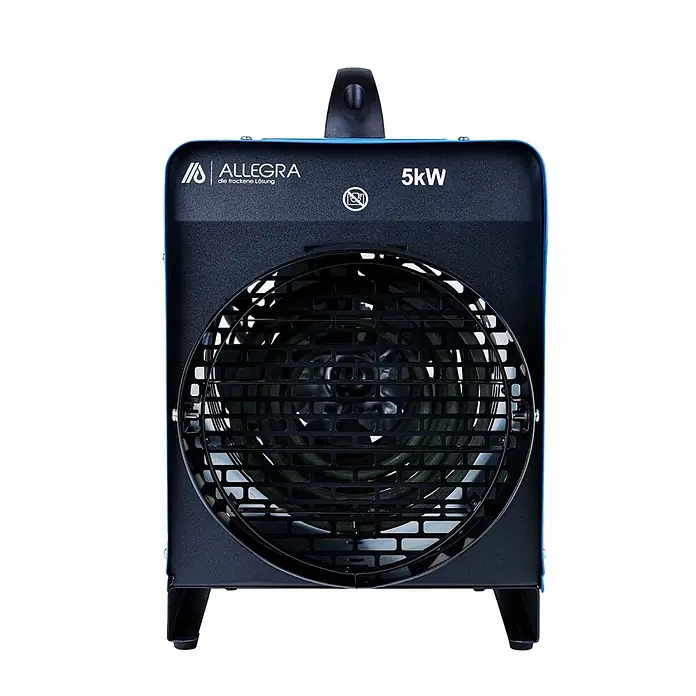 ALLEGRA Bauheizer AB-H51 - 5 kW, Nennspannung: 400 V - 400 V, Blau - Blauer und schwarzer Allegra 5kW Industrieheizer/Ventilator mit Schutzgitter und Tragegriff.