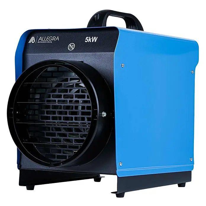ALLEGRA Bauheizer AB-H51 - 5 kW, Nennspannung: 400 V - 400 V, Blau - Blauer und schwarzer Industrie-Heizlüfter mit 'ALLEGRA'-Branding und '5kW' Leistung.