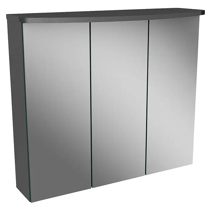 Camargue Swing K LED-Spiegelschrank - B x H: 70,4 x 70,2 cm, Mit Beleuchtung, Grafit - Dreitüriger Spiegelschrank mit dunkelgrauer Oberseite und Rahmen, für Aufbewahrung und Reflexion.