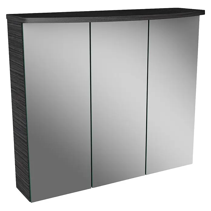Camargue Swing K LED-Spiegelschrank - B x H: 70,4 x 70,2 cm, Mit Beleuchtung, Dark Oak - Dreitüriger Spiegelschrank für das Bad, mit dunklen Holzmaserung-Seiten und -Oberteil.