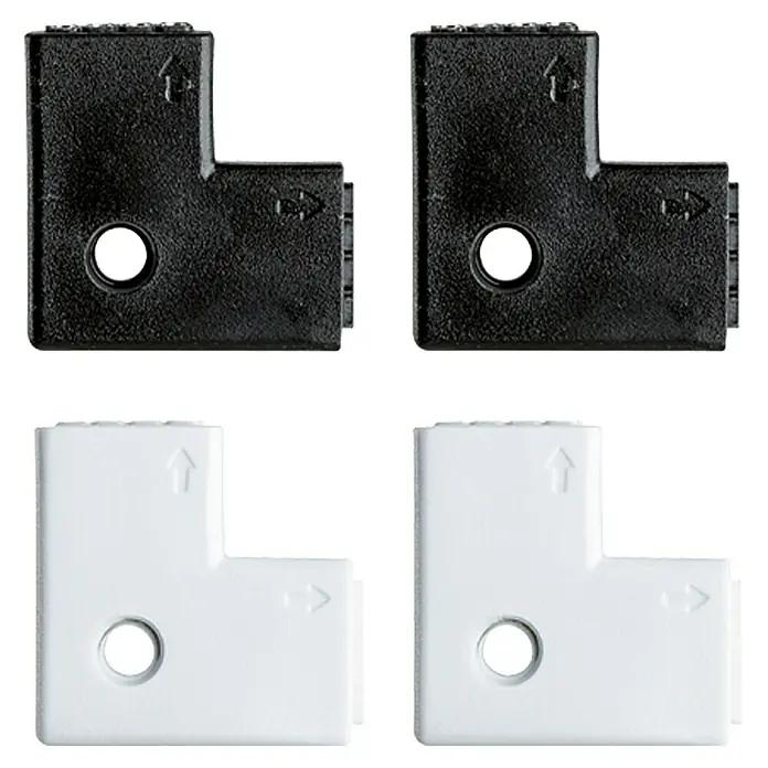 Paulmann Conector de esquina YourLED - 12 pzs. - Conectores de esquina para tiras de luz LED en blanco y negro. Conectores para conexiones de esquina de 90 grados con flechas.
