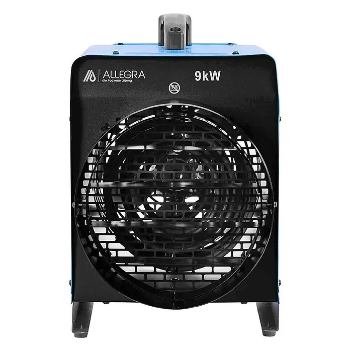 ALLEGRA Bauheizer AB-H91 - 9 kW, Nennspannung: 400 V - 400 V, Blau, IP24 - Schwarz-blauer 9kW Allegra Elektro-Heizlüfter mit Metallgitter und Tragegriff.