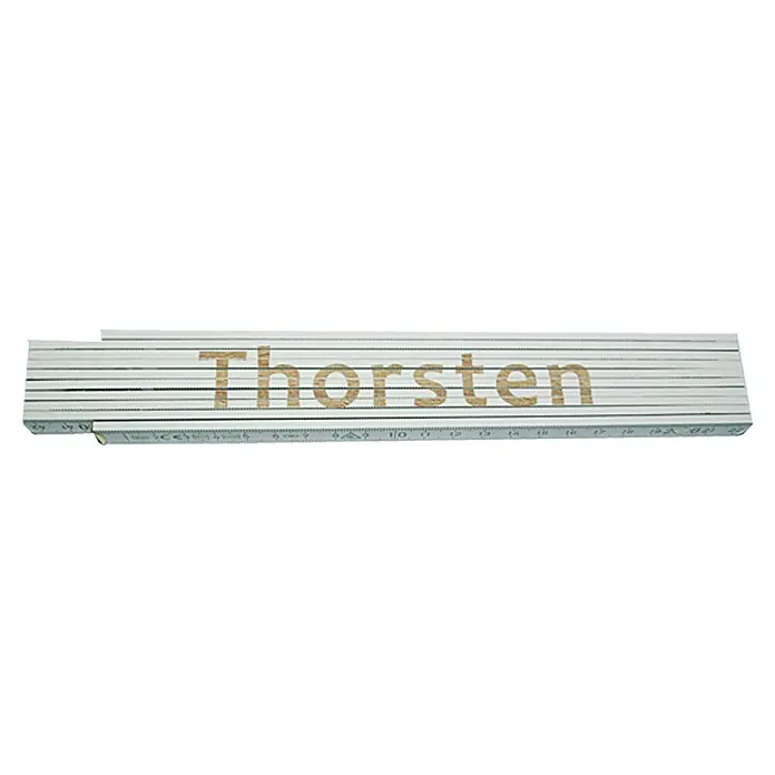 Zollstock - Aufdruck: Thorsten, 2 m - Bild eines Zollstocks mit dem Namen "Thorsten" darauf, ein praktisches und persönliches Werkzeug für präzise Messungen.