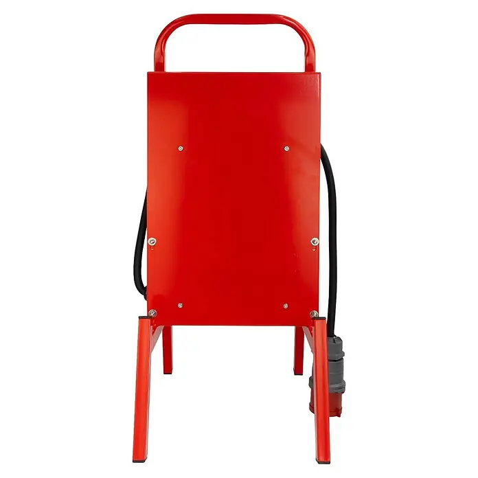 Baustromverteiler Doktorvolt 1x CEE 32A, 1x CEE 16A, 4x SCHUKO, freistehender Ständer - Anzahl CEE-Steckdosen: 2 Stk., Anzahl Steckdosen Schuko: 4 Stk., IP44 - Rotes Industriegerät mit Griff oben und Beinen, mit schwarzem Stromkabel an der Seite.