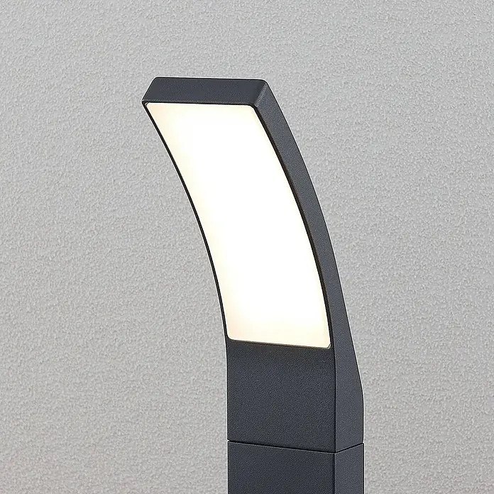 Lindby LED Wegeleuchte in anthrazit, weiß, Gartenlampe -  - Moderne dunkelgraue LED-Wegeleuchte mit geschwungener, beleuchteter Platte.