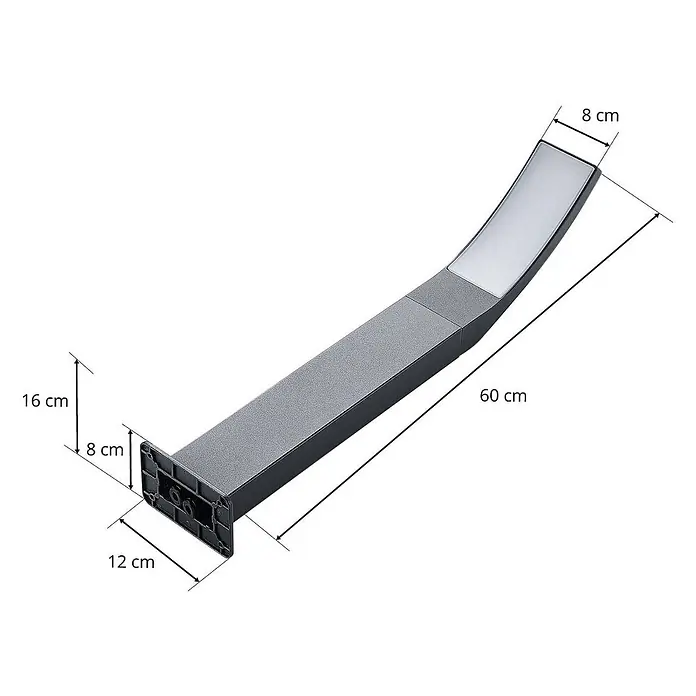 Lindby LED Wegeleuchte in anthrazit, weiß, Gartenlampe -  - Dunkelgraue LED-Außenleuchte, 60 cm lang, mit gebogenem Leuchtteil und 12x8 cm Sockel.