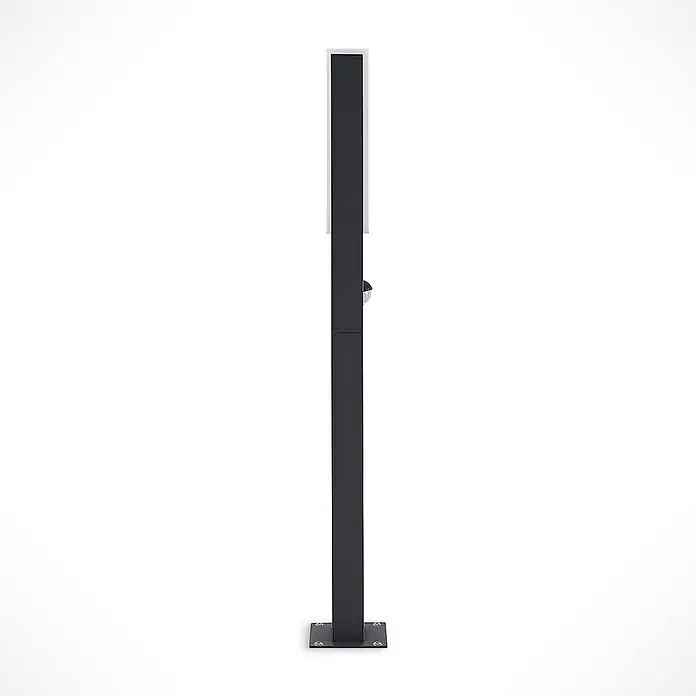 Lucande LED Wegeleuchte in graphit, weiß, mit Bewegungsmelder, Gartenlampe -  - Dunkelgraue Pollerleuchte mit weißem Lichtfeld und rundem Sensor. Robuste quadratische Basis.