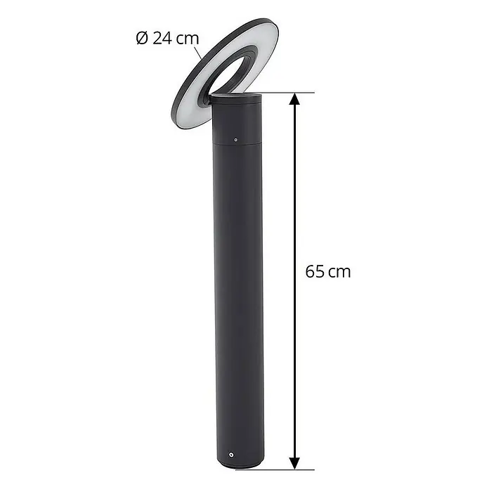 Arcchio LED Wegeleuchte in anthrazit, Gartenlampe -  - Anthrazitfarbene Pollerleuchte (65 cm hoch) mit rundem LED-Ringkopf (Ø 24 cm).