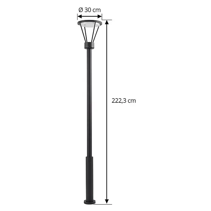 Lucande LED Gartenlaterne für draußen in schwarz matt, Mastleuchte -  - Moderner schwarzer Außenleuchtenmast, 222,3 cm hoch, mit 30 cm Durchmesser des Leuchtenkopfs.