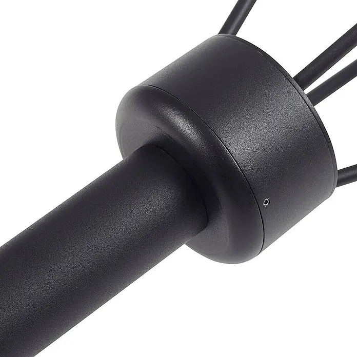 Lucande LED Gartenlaterne für draußen in schwarz matt, Mastleuchte -  - Texturierter schwarzer zylindrischer Körper mit drei auskragenden Stäben.