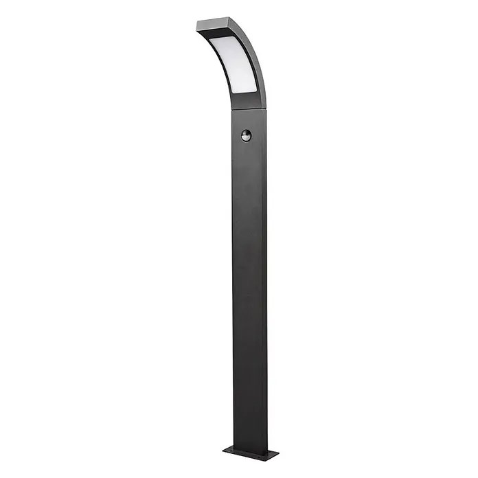 Lucande Außenlaterne Juvia -  - Dunkelgraue moderne Außenleuchte mit gebogener LED-Oberseite und integriertem Bewegungssensor, ideal für Wege.