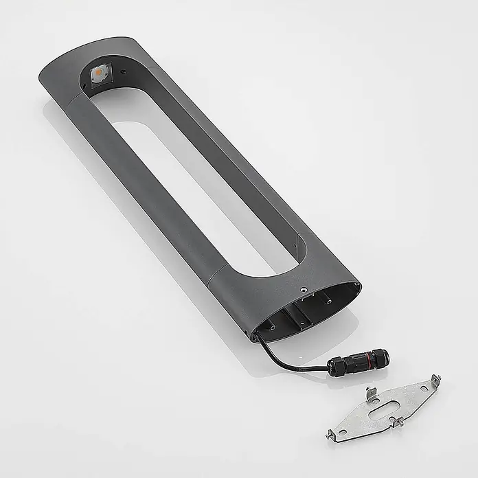 Lucande Außenlaterne Fenti -  - Dunkelgraues U-förmiges Außenleuchtengehäuse mit integriertem LED-Modul, wasserdichtem Kabelstecker und Montagehalterung aus Metall.