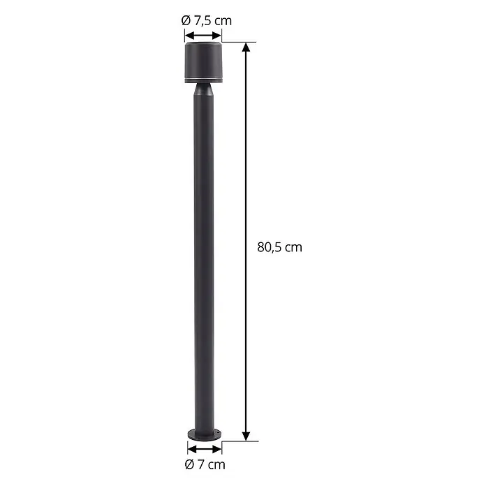Lindby Außenlaterne Amila -  - Dunkelgraue Outdoor-Pollerleuchte, 80,5 cm hoch, mit 7,5 cm Kopfdurchmesser und 7 cm Fußdurchmesser.