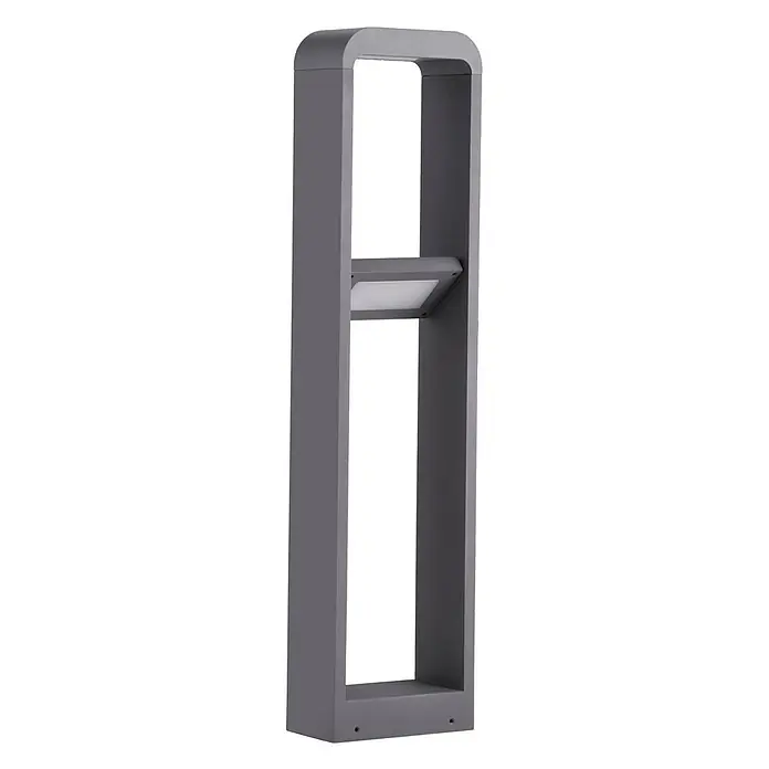 Lindby Außenlaterne Darko -  - Graue rechteckige Pollerleuchte mit offenem Rahmendesign und integriertem LED-Panel, ideal zur Beleuchtung von Wegen oder Gärten.