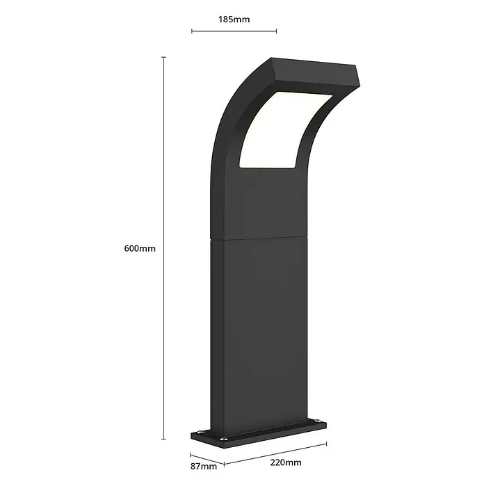 Arcchio Außenlaterne Advik -  - Schwarze LED-Pollerleuchte, 600mm hoch, mit gebogenem Kopf und beleuchtetem Panel für Außenbereiche.