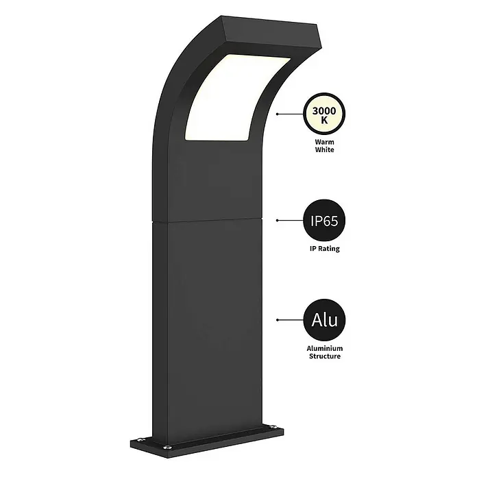 Arcchio LED Wegeleuchte / Pollerleuchte, Höhe: 60 cm, inkl. 1x 10,8W LED -  - Schwarze Aluminium-Außenleuchte mit gebogenem Oberteil, die 3000K warmweißes Licht ausstrahlt, IP65-zertifiziert.