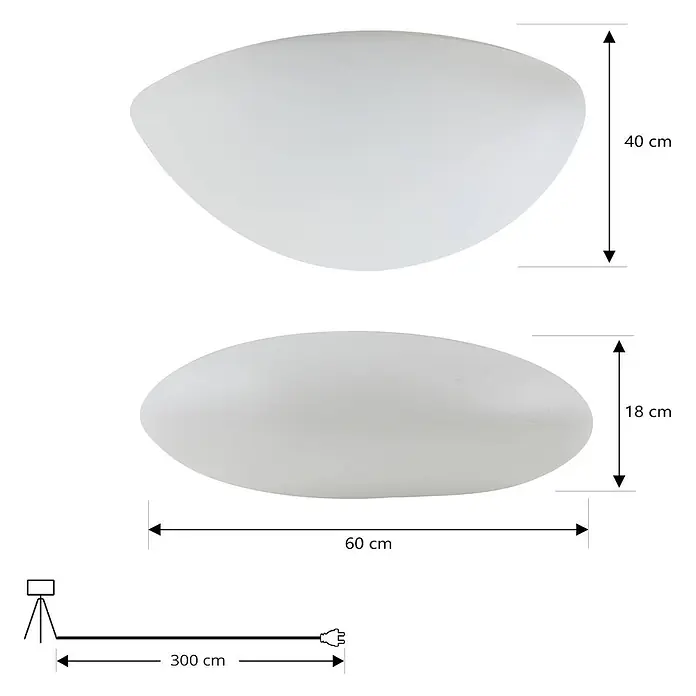 Lindby Außenlaterne Arani -  - Weiße, kieselsteinförmige Außenleuchte. Maße 60x40x18 cm, mit 300 cm Netzkabel.