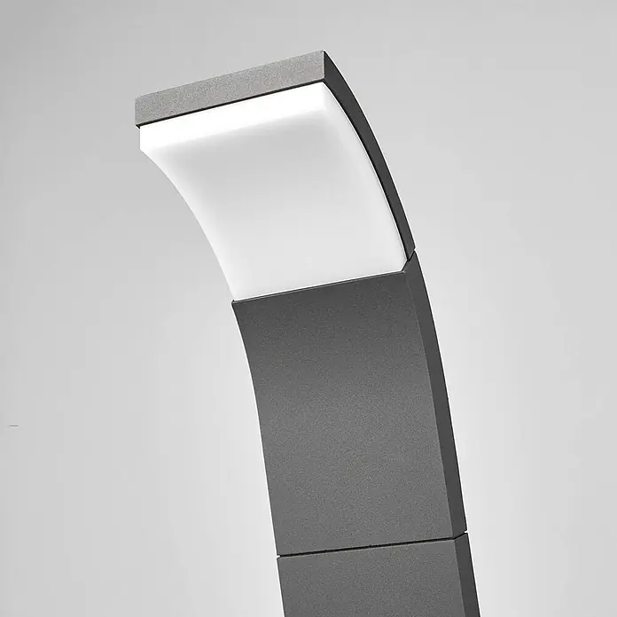 Lucande Außenlaterne Timm -  - Moderne graue gebogene Außenleuchte mit weißem transluzentem Lichtpanel.