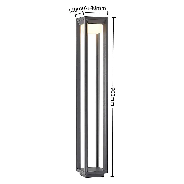 PRIOS LED Wegeleuchte in dunkelgrau, Gartenlampe -  - Moderne dunkelgraue rechteckige Außenpfostenleuchte mit offenem Rahmen, 140x140x900mm.