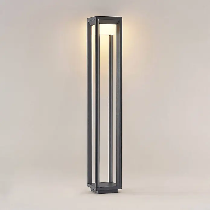 PRIOS LED Wegeleuchte in dunkelgrau, Gartenlampe -  - Hohe, rechteckige, dunkelgraue Stehleuchte mit beleuchtetem weißem Innendiffusor, für moderne Außen- oder Innenbeleuchtung.