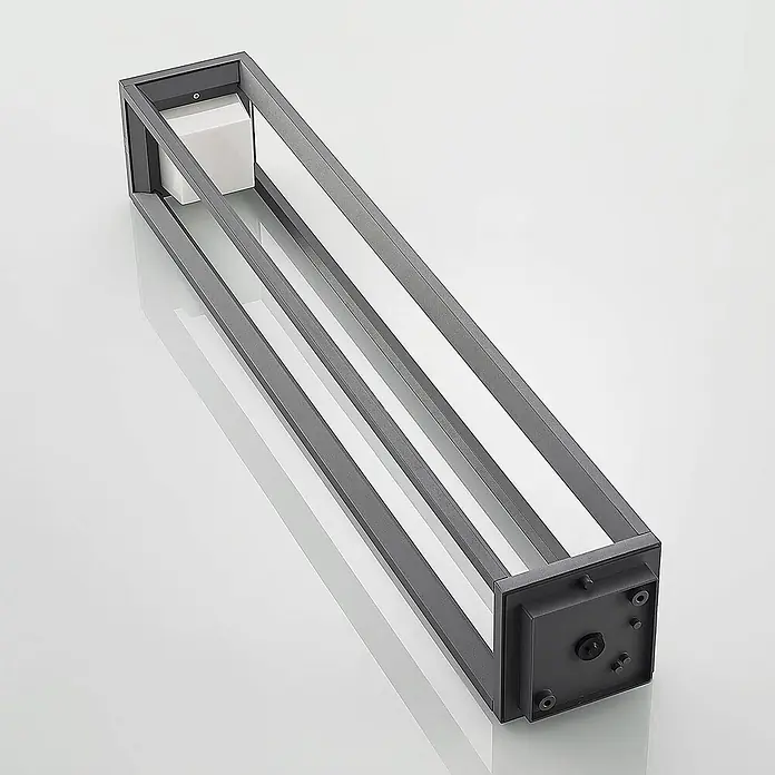 PRIOS LED Wegeleuchte in dunkelgrau, Gartenlampe -  - Rechteckige dunkelgraue Lamellen-Außenleuchte mit weißem Innenbereich. Modernes Wandleuchtendesign.