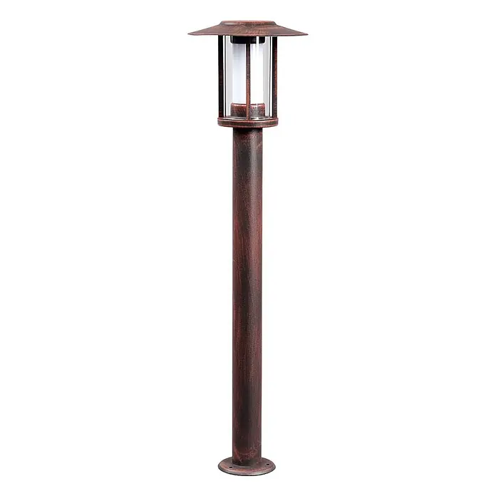 Lindby LED Wegeleuchte in rost, transparent, Gartenlampe -  - Bronze-farbene Gartenwegleuchte mit zylindrischem Klarglas-Laternenkopf und stabilem Pfosten.