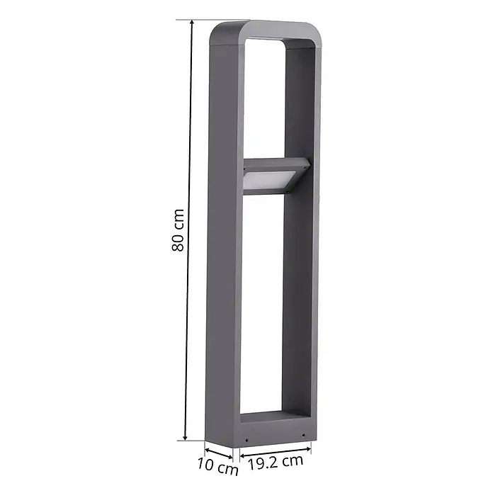 Lindby Außenlaterne Darko -  - Grau-rechteckige LED-Pollerleuchte für den Außenbereich mit integrierter Beleuchtung, 80 cm hoch.