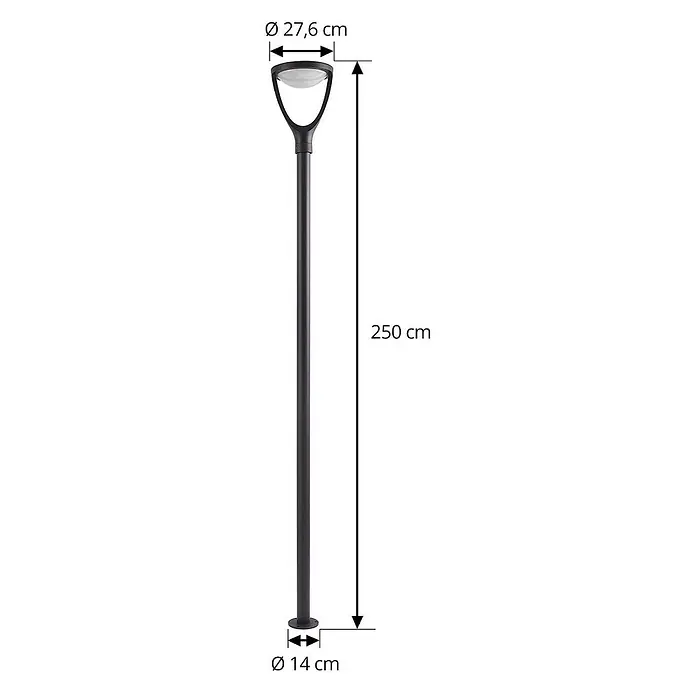 Lucande Außenlaterne Filor -  - Dunkelgraue Außenleuchte, 250 cm hoch, mit 27,6 cm Kopfdurchmesser und 14 cm Fußdurchmesser.