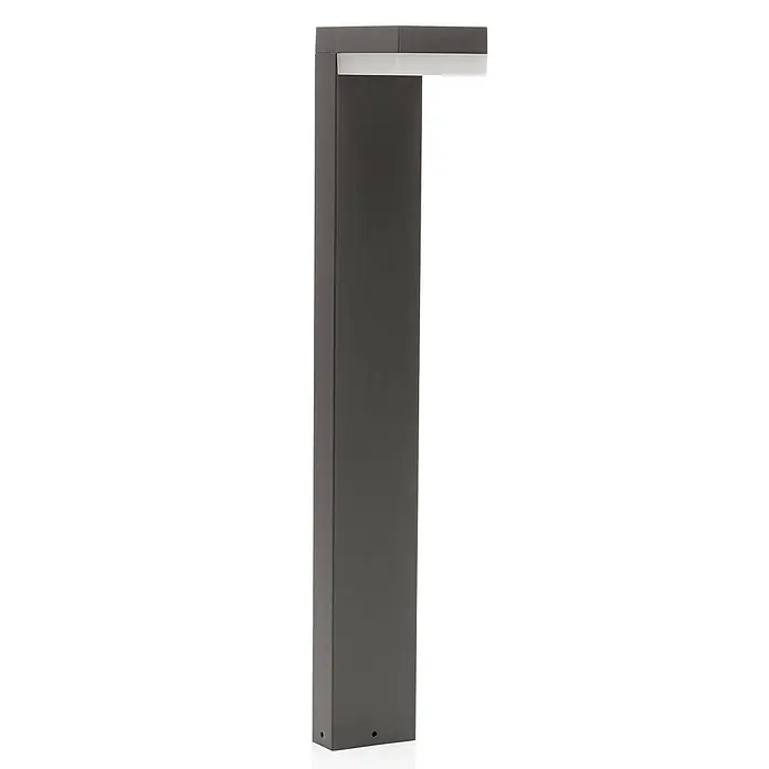 Lindby LED Wegeleuchte in anthrazit, weiß, Gartenlampe -  - Dunkelgraue, rechteckige Außenwegleuchte mit horizontalem silbernem Lichtstreifen oben.