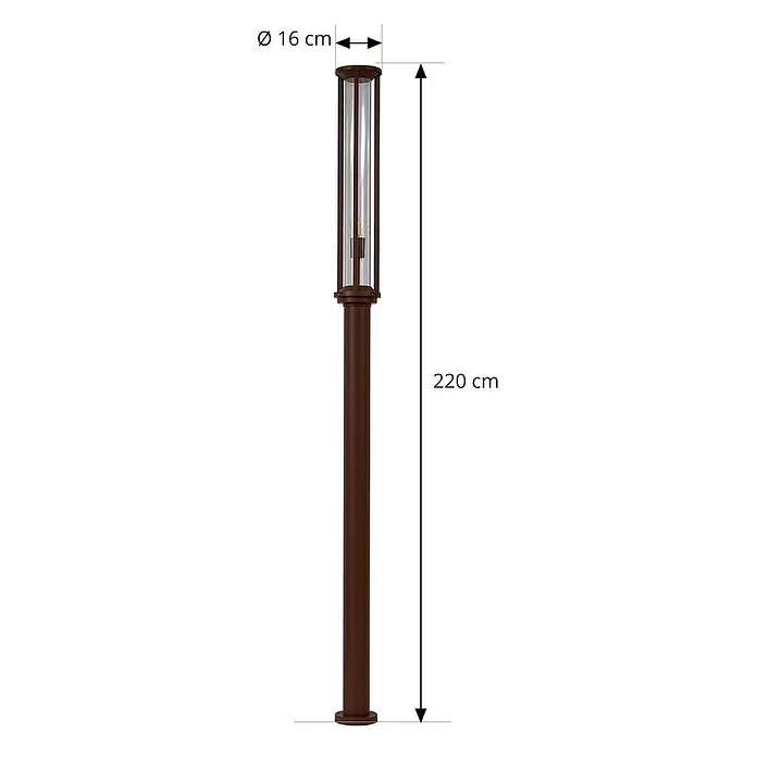 Lucande Außenlaterne Alivaro -  - Hohe, dunkelbraune Außenleuchte mit zylindrischem Klarglasschirm, 220 cm hoch, 16 cm Durchmesser.