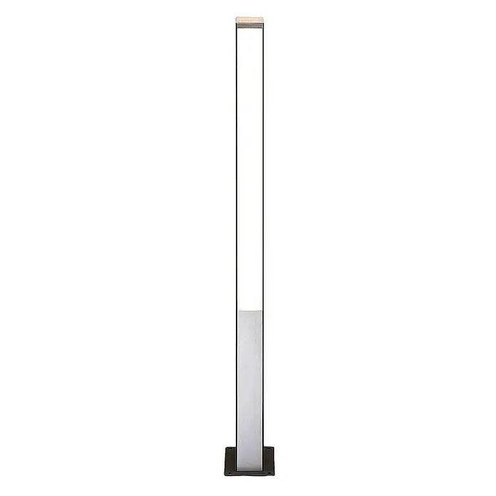 Lucande Außenlaterne Aegisa -  - Hohe, schlanke, rechteckige Außenpollerleuchte mit dunklem Rahmen, silbernem Unterteil, klarem Oberteil und heller Holzoptik-Kappe.