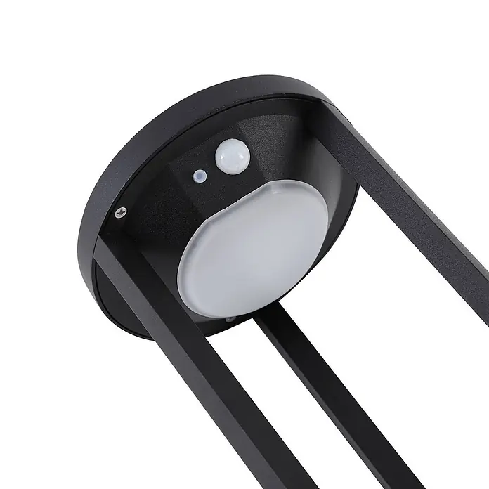 Lucande Außenlaterne Nilea -  - Schwarze Außenleuchte mit Bewegungs- und Lichtsensor und weißem Diffusor.