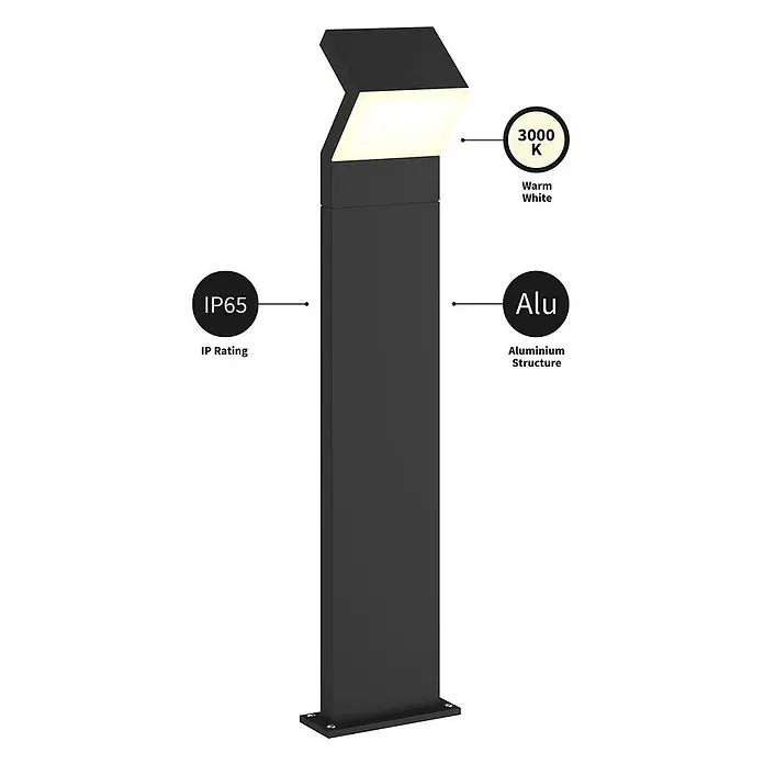 Arcchio LED Wegeleuchte in dunkelgrau, Gartenlampe -  - Schwarze rechteckige Aluminium-LED-Pollerleuchte mit warmweißer Beleuchtung (3000K) und IP65-Schutzart.