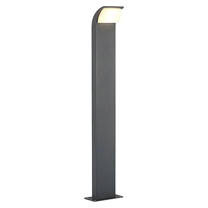 Lucande LED Wegeleuchte Pollerleuchte anthrazit 80 cm, Aussenleuchte Garten -  - Dunkelgraue quadratische Pollerleuchte mit leuchtendem, gebogenem Diffusor oben für die Außenbeleuchtung.