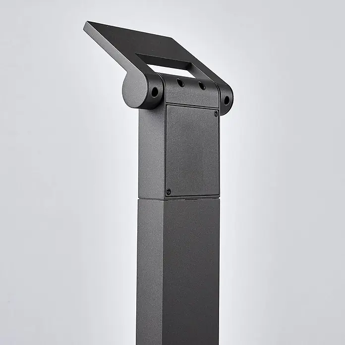 Lucande LED Wegeleuchte in graphit, weiß, Gartenlampe -  - Dunkelgraue Pollerleuchte aus Metall mit verstellbarem, angewinkeltem Oberteil und geometrischem Ausschnitt.