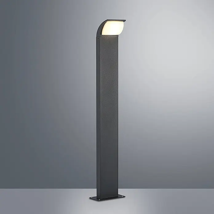 Lucande LED Wegeleuchte Pollerleuchte anthrazit 80 cm, Aussenleuchte Garten -  - Moderne, anthrazitfarbene rechteckige Pollerleuchte mit gebogenem Lichtelement oben, geeignet für Außenwegbeleuchtung.