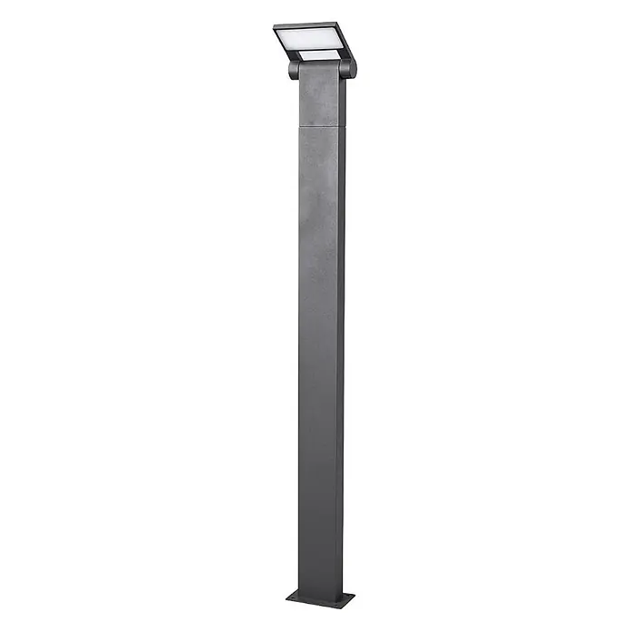 Lucande LED Wegeleuchte in graphit, weiß, Gartenlampe -  - Dunkelgraue, rechteckige LED-Pollerleuchte mit abgewinkeltem Leuchtkopf und quadratischem Montagesockel.
