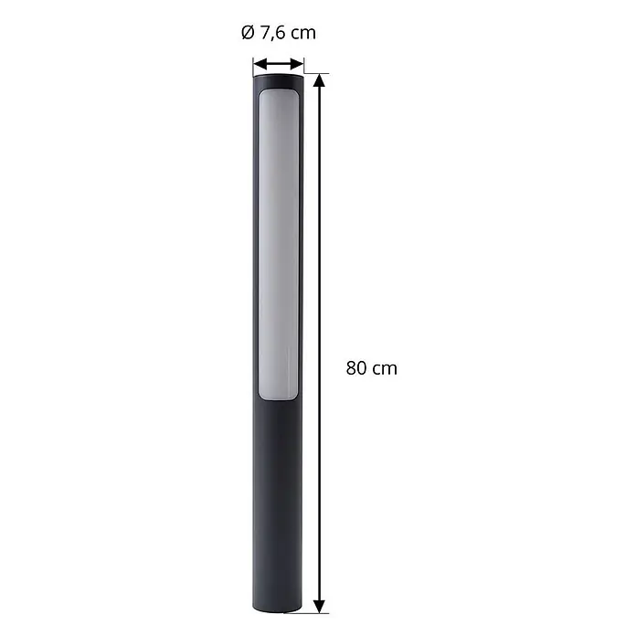 Lucande Außenlaterne Tuberia -  - Dunkelgraue zylindrische Wegeleuchte für den Außenbereich, 80 cm hoch, mit transluzentem weißen Lichtfeld. Ø 7,6 cm.