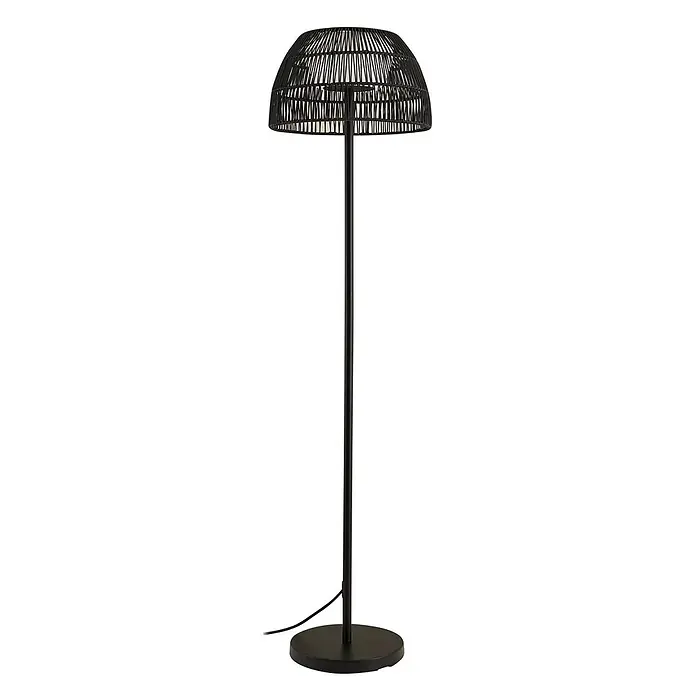 Lucande LED Stehlampe Outdoor in schwarz, Stehleuchte Garten -  - Schwarze Stehleuchte mit kuppelförmigem, geflochtenem Schirm und schlankem Fuß auf rundem Sockel.