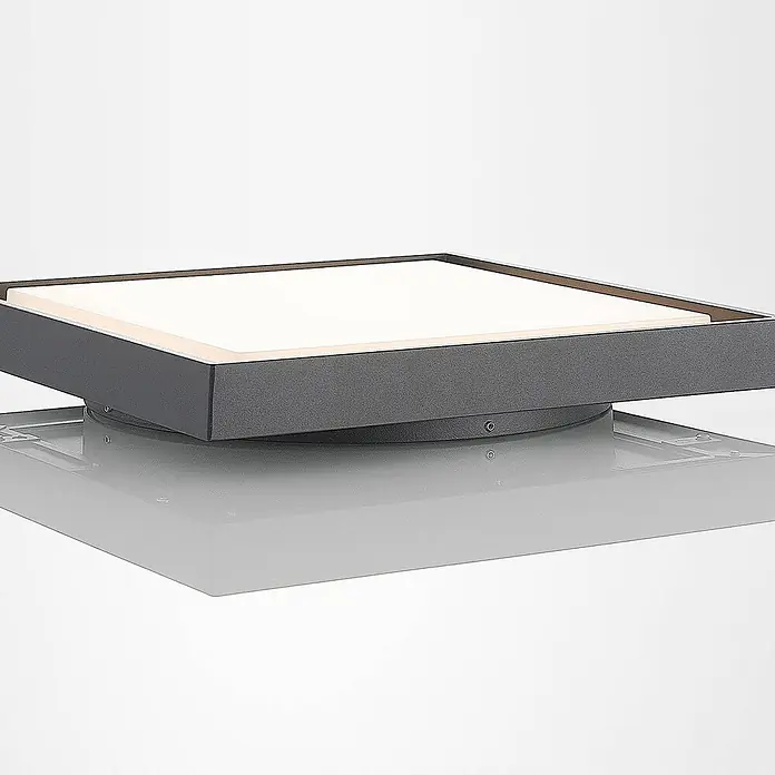 Lucande LED Outdoor Deckenlampe in dunkelgrau, weiß, Deckenleuchte außen -  - Quadratische, dunkelgraue LED-Außenleuchte mit weißem, leuchtendem Diffusor zur Oberflächenmontage.
