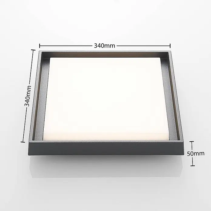 Lucande LED Outdoor Deckenlampe in dunkelgrau, weiß, Deckenleuchte außen -  - Quadratische dunkelgraue LED-Deckenleuchte mit weißem Diffusor, 340x340x50mm.