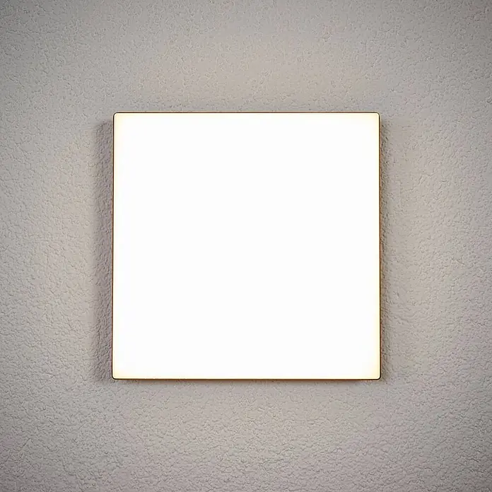 Lucande LED Deckenleuchte flach in dunkelgrau, weiß, mit Bewegungsmelder, -  - Quadratische LED-Panel-Leuchte, voll beleuchtet mit hellem, gleichmäßigem Licht und einem dezenten goldfarbenen Rand.