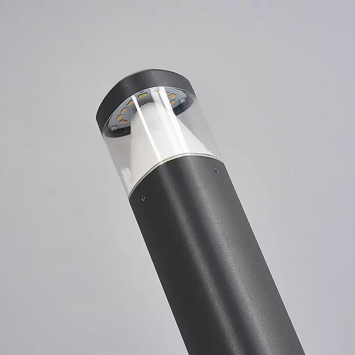 Lucande LED Sockelleuchte in anthrazit, transparent, Wegeleuchten außen -  - Dunkelgraue LED-Außenpollerleuchte mit transparentem Oberteil und sichtbaren LEDs.